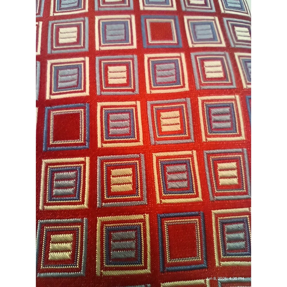 City of LONDON  Men's Woven SILK Tie Red Geometric Pattern Blue White